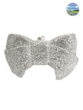 Evening Clutch Rhinestones Bowknot Wedding Party Purse Detachable Chain